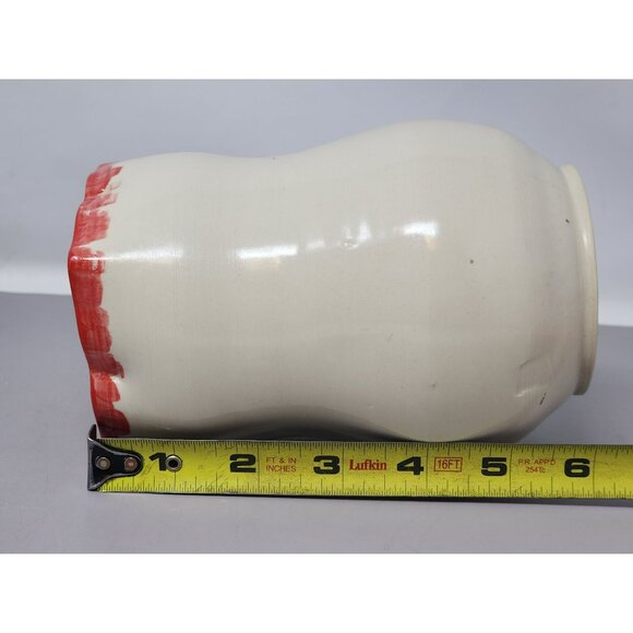 Handcrafted Ceramic Pitcher/Creamer Unique Green‎ Textured Branch Handle Red Rim - Picture 9 of 10